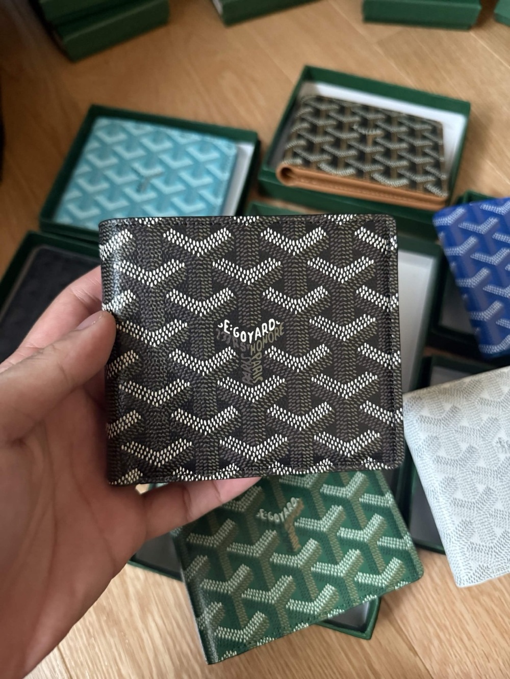 Goyard Brown and White Chevron Bifold Wallet